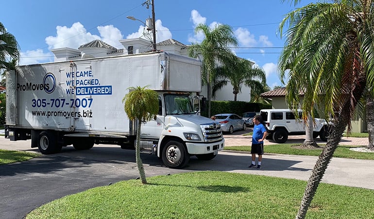 Our moving truck in front of the house of a client.